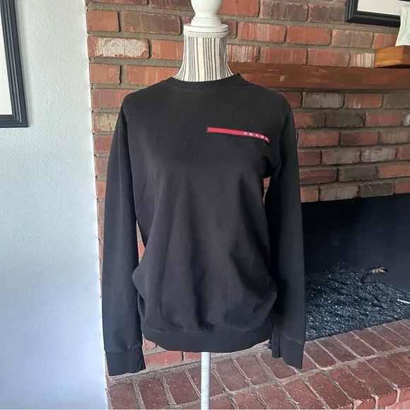 Prada Men’s Technical Crew Neck Logo Sweatshirt in Black Sz M - Picture 1 of 10